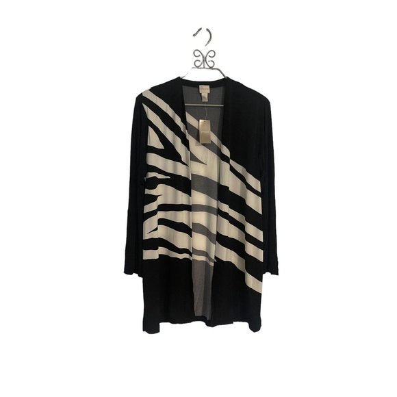 NWT Chico's Womens Knit Kit Zebra Print Optic White Black Jacket - Size 2 12/14 - Picture 6 of 11